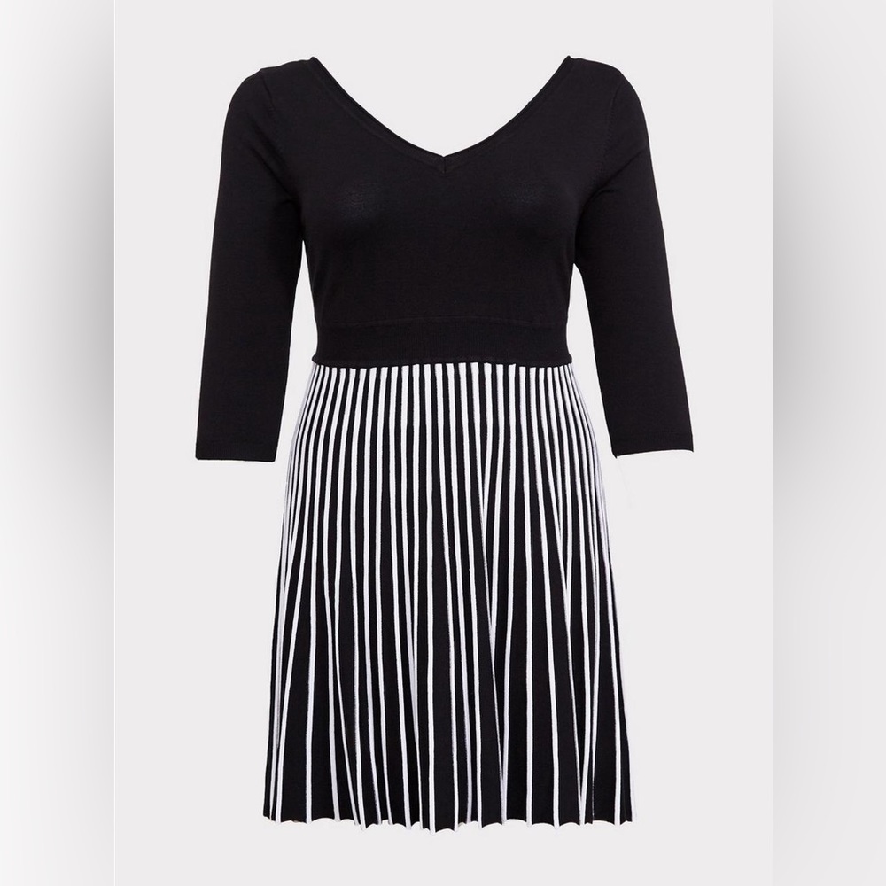 2X Black & White Stripe Sweater Knit Minj Skater Dress from Torrid
